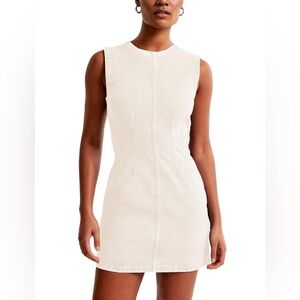 NWT Sleeveless Cream Bodycon Denim Mini Dress Casual Zipper Tank‎ Medium